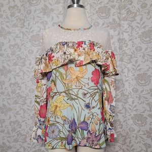 Maxsport Womens Floral Blouse Size XS Tea Garden(ivory)